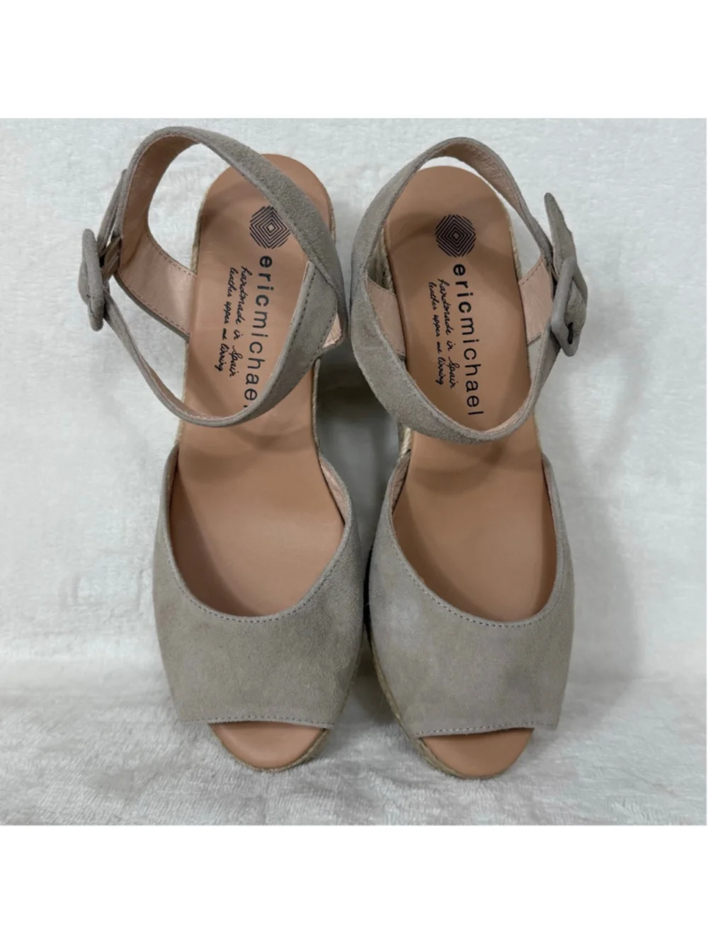 Women's Eric Michael Beige Suede Espadrille Summer Dress Wedges Size 6.5